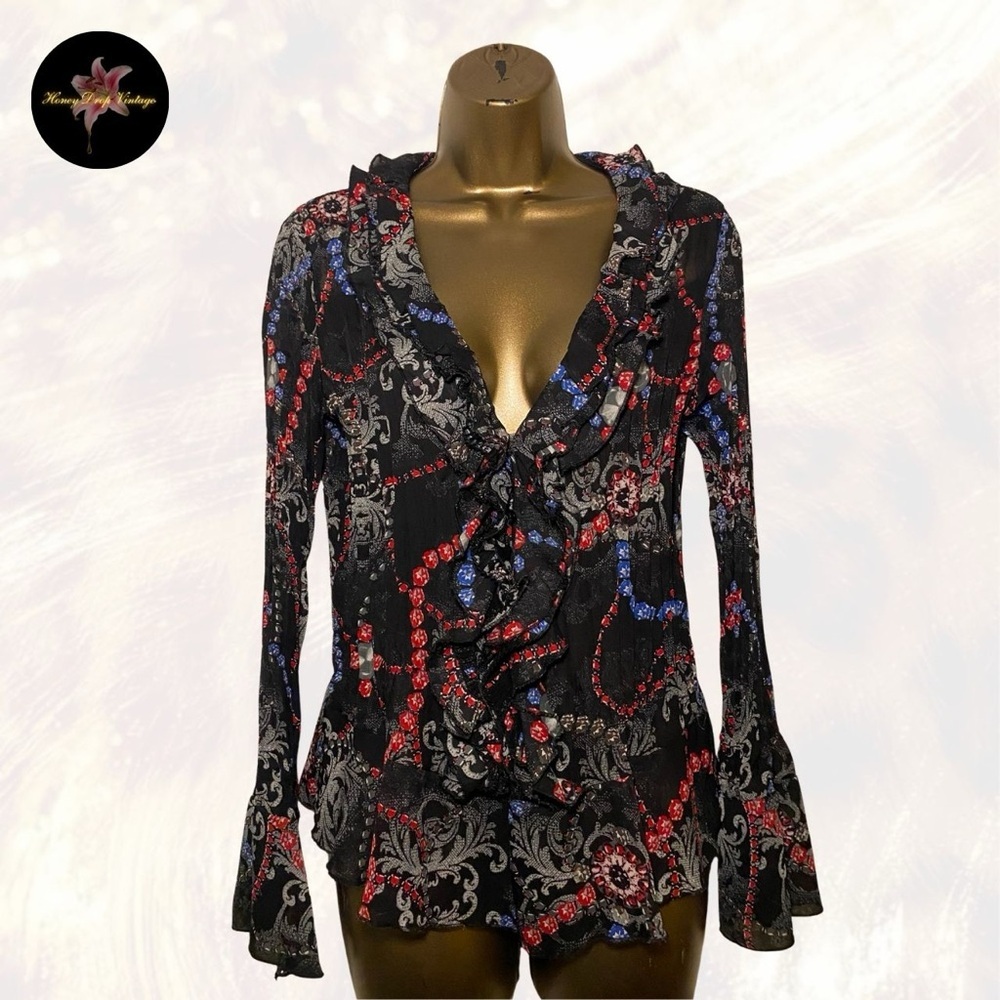 Sunny Leigh Black Ruffle Bell Sleeve Blouse